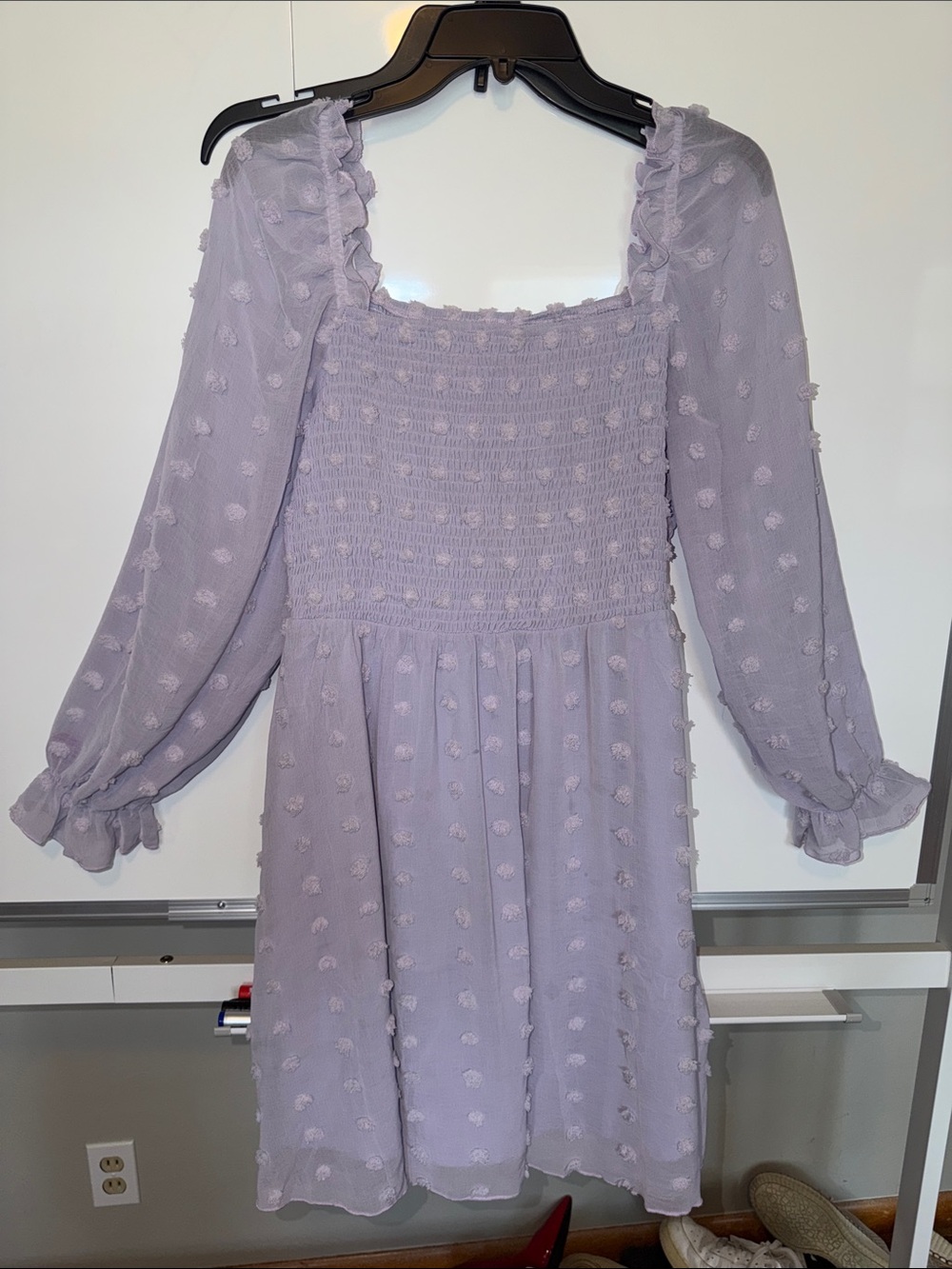 Smocked Square-Neck Lilac Swiss Dot Dress